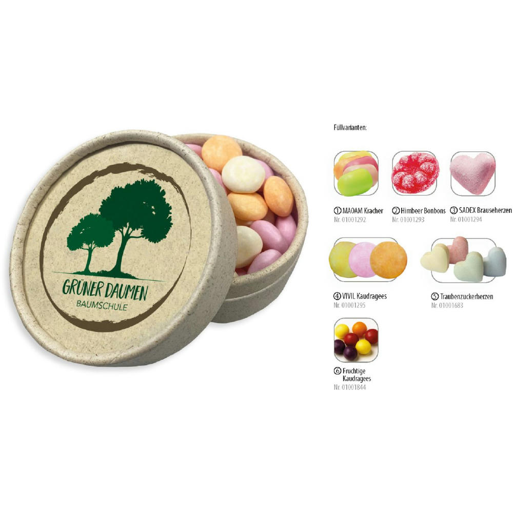 Product image Runddose 89 Graspapier, 80 g, Inhalt: Himbeer Bonbon Werbeartikel