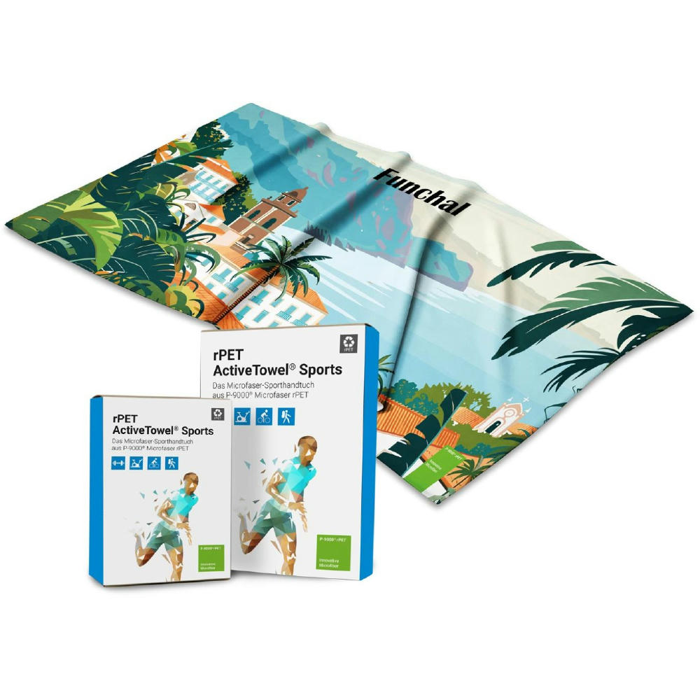 rPET ActiveTowel® Sports 130x70 cm im Polybeutel mit Klappkarte, All-Inklusive-Paket Werbeartikel
