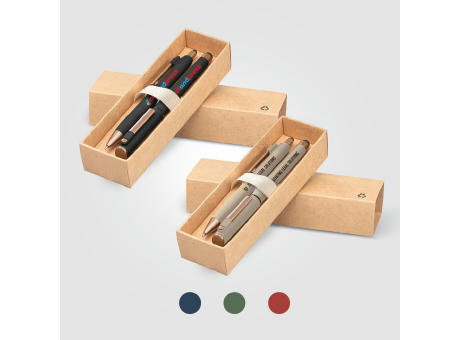 York Kugelschreiber-Geschenkset mit  bronzefarbenen Akzenten aus recyceltem Kunststoff bedrucken