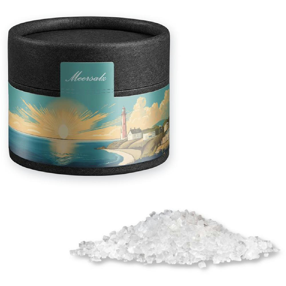 Product image Meersalz, ca. 75g, Kraftpapierdose Mini schwarz Werbeartikel