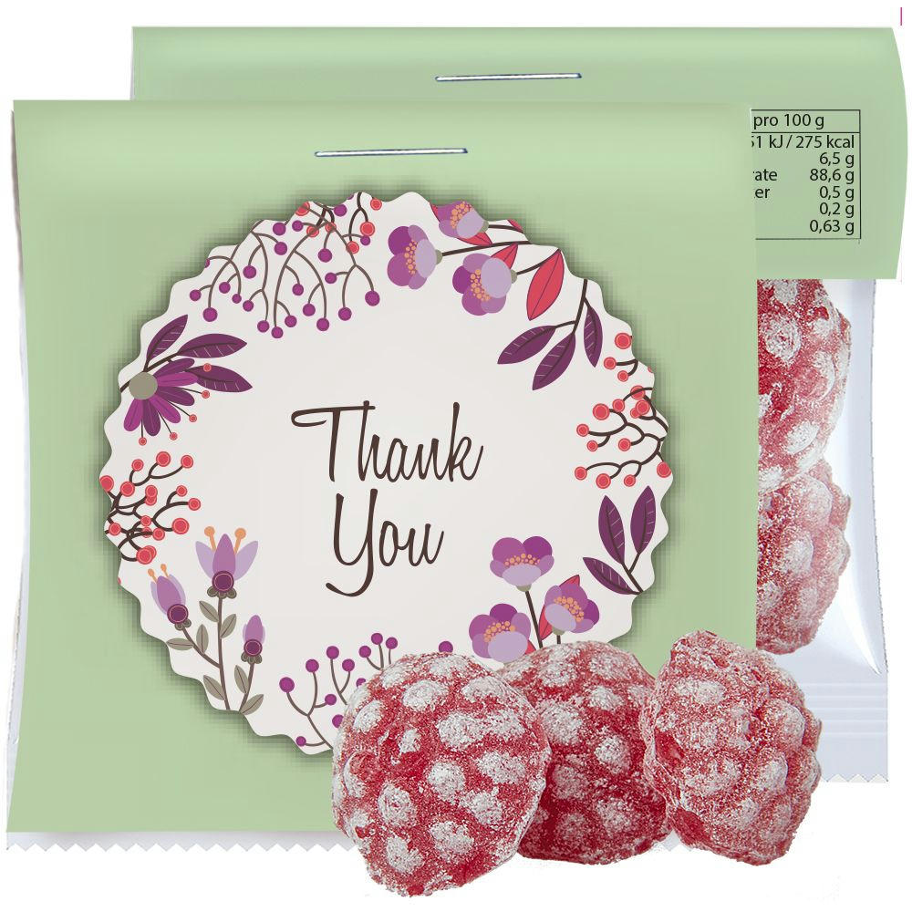 Product image Himbeer Bonbons, ca. 17g, Express Midi-Tüte mit Werbereiter Werbeartikel