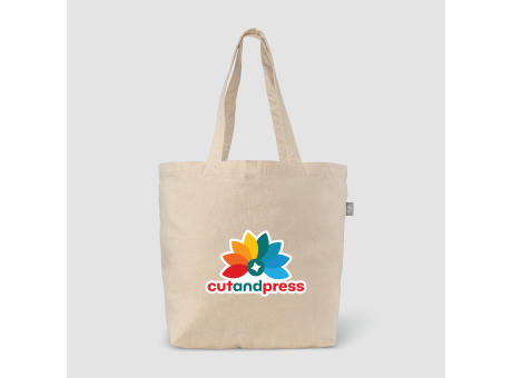 Product image Budget Shopper Recycelte Baumwoll Tragetasche (140 g/m²) Werbeartikel