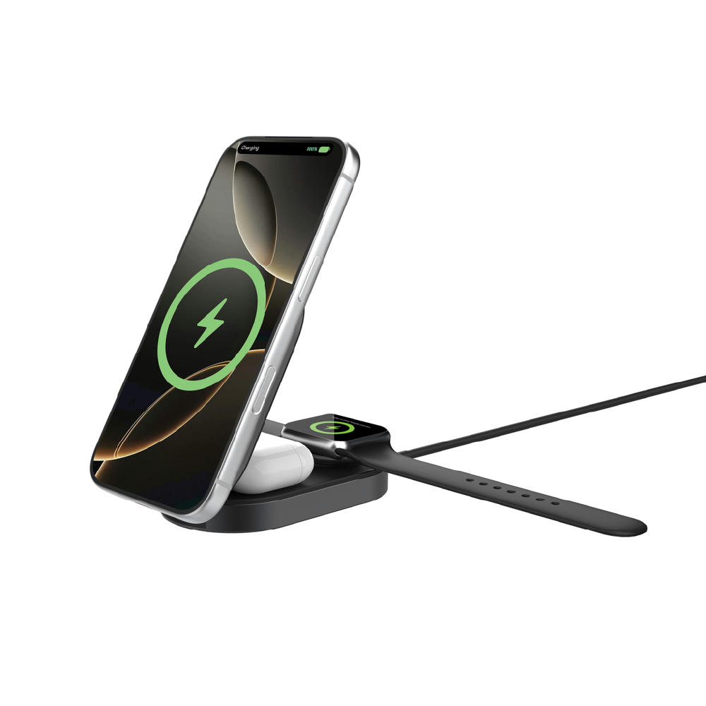 Quantum Ultra-Fast 3-in-1 25W faltbarer Wireless Charger Werbeartikel