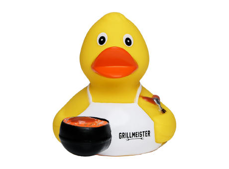 Quietsche-Ente Grillmeister mit Slogan Grillmeister Werbeartikel