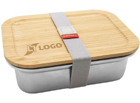 Bento ‘Osaka’, Mikrowellengeeignetes Edelstahl, mit Bambusdeckel Werbeartikel