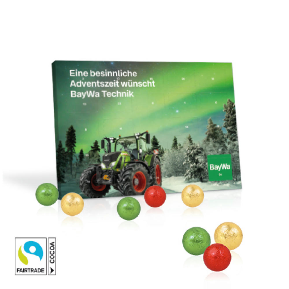 Tisch-Adventskalender mit Fairtrade® Schokolade Werbeartikel