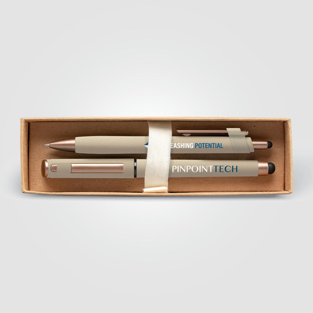 York Kugelschreiber-Geschenkset mit bronzefarbenen Akzenten aus recyceltem Kunststoff inkl. verzierter Geschenkbox Werbeartikel