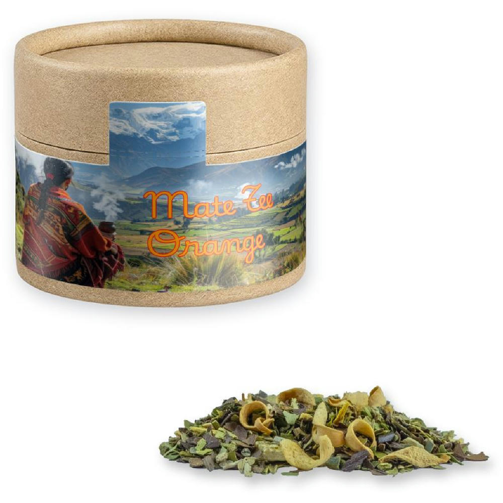 Product image Matetee Orange, ca. 16g, Kraftpapierdose Mini Werbeartikel