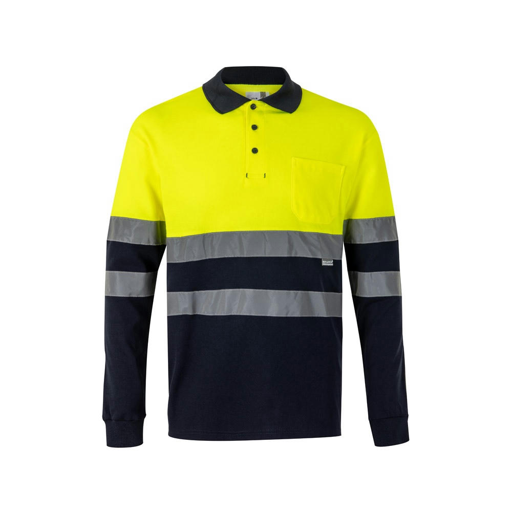 VL PLUTO. Zweifarbiges Piqué-Poloshirt (150g/m²) mit langen Ärmeln, aus Baumwolle (55%) und Polyester (45%) Werbeartikel