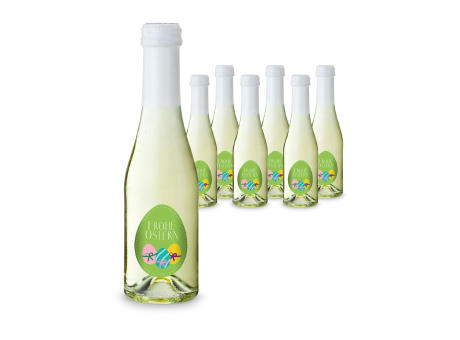 Product image Geschenkartikel / Präsentartikel: Oster-Piccolo - 6 x Secco Piccolo 0,2 l - Flasche klar, Kapsel weiß Werbeartikel