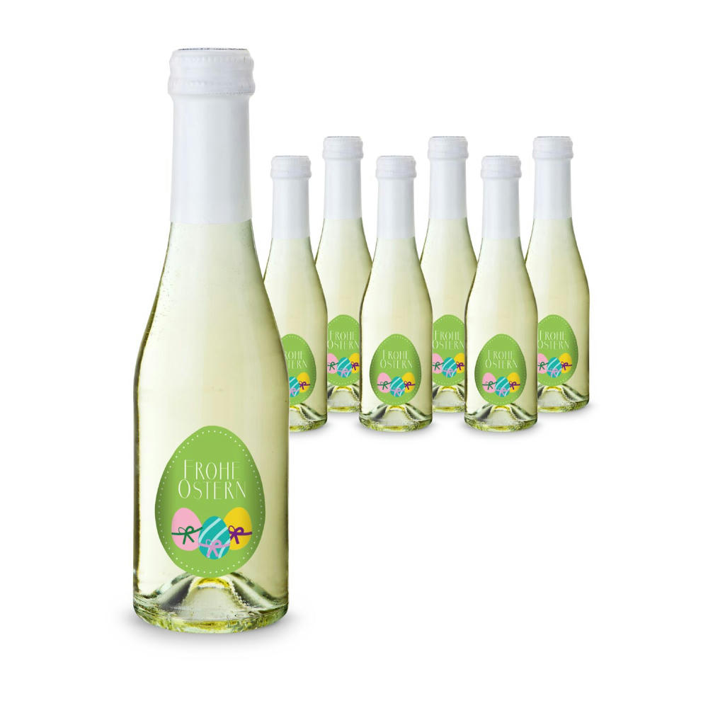 Product image Geschenkartikel / Präsentartikel: Oster-Piccolo - 6 x Secco Piccolo 0,2 l - Flasche klar, Kapsel weiß Werbeartikel
