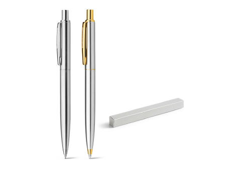 SILVERIO. Kugelschreiber aus Edelstahl mit glänzendem Gehäuse und Clip Werbeartikel