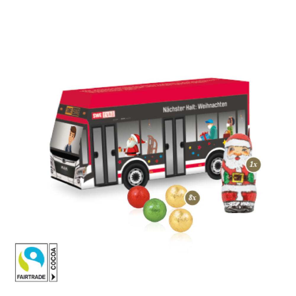 3D Präsent "Bus" mit Fairtrade® Schokolade Werbeartikel