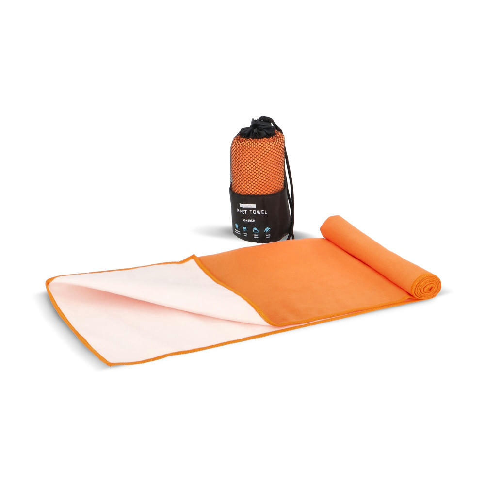 R-PET-Schnelltrocknungshandtuch 40 × 80 cm mit Beutel, Sublimationsdruck. Werbeartikel