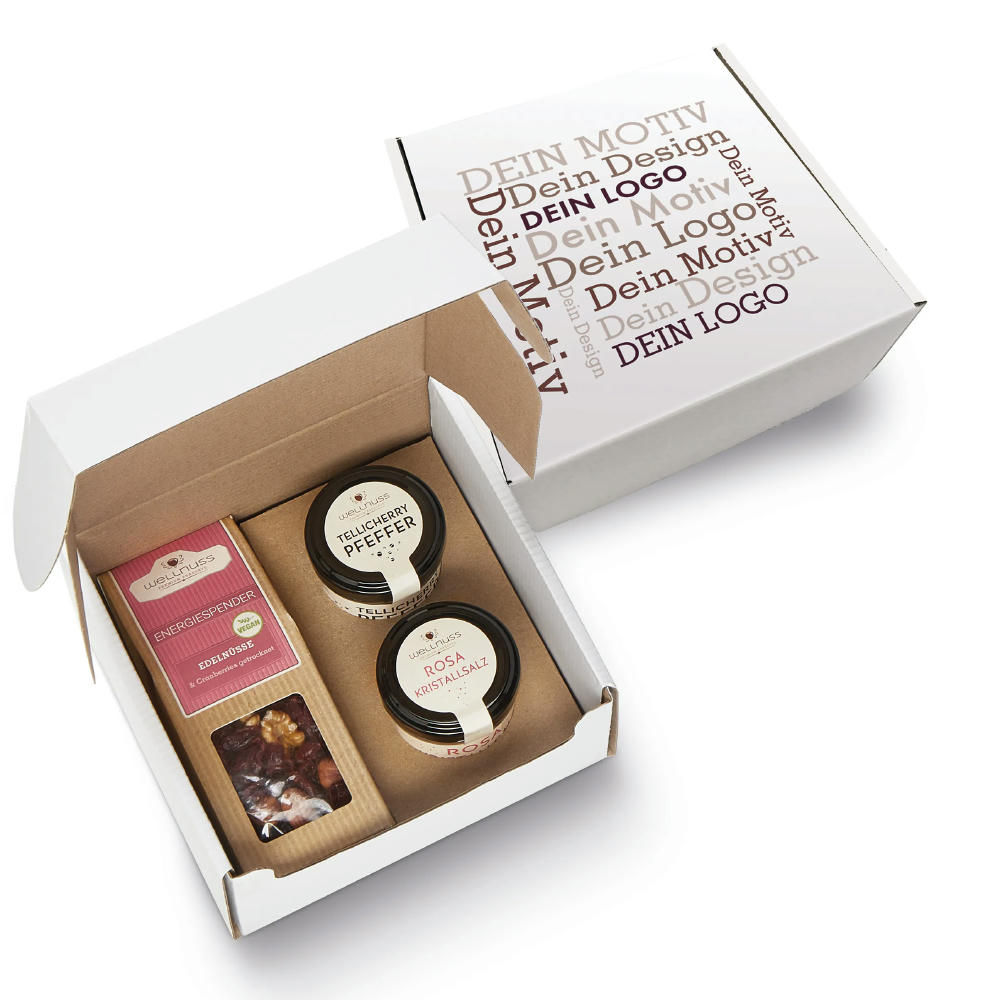 Product image Geschenkkarton mit 1 Faltschachteln und 2 Gourmet Gewürzen im Glas Werbeartikel
