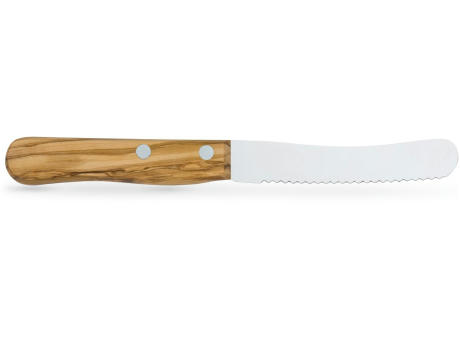 RICHARTZ Frühstück olive: Frühstücksmesser mit Olivenholzgriff von der Rückseite – Messer mit Gravur Ihres Logos