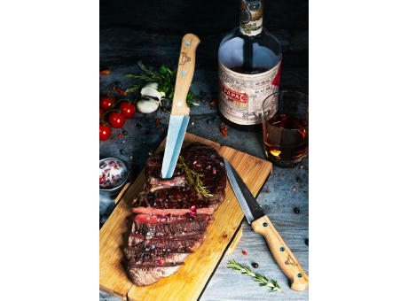 CUT Praktisches Bambus-Schneidebrett mit zwei Messern für unterwegs Werbeartikel