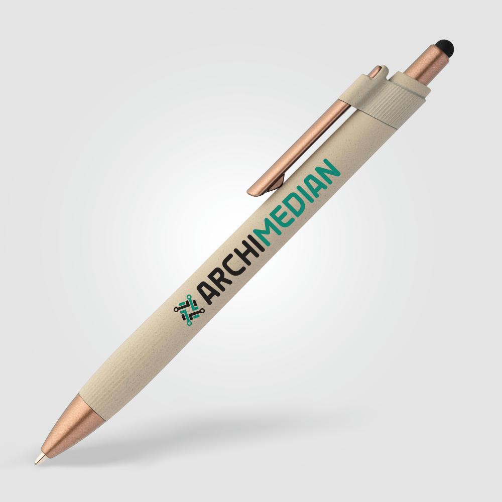 York Kugelschreiber mit bronzefarbenen Akzenten und Stylus aus recyceltem Kunststoff Werbeartikel