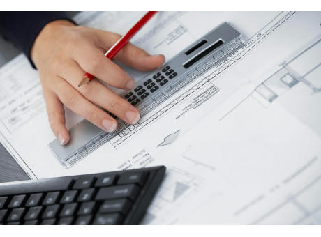 Rechner-Lineal aus ABS-Kunststoff Heather Werbeartikel