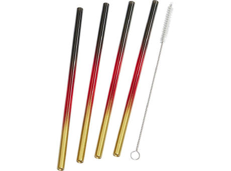 Set aus 4 farbigen Glas-Trinkhalmen mit Reinigungsbürste Werbeartikel
