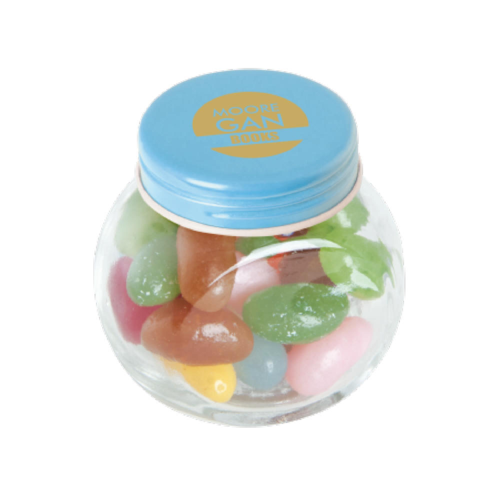 Product image Bonbonglas mini gefüllt mit ca. 40 gr. Jelly Beans mit farbigem Deckel Werbeartikel
