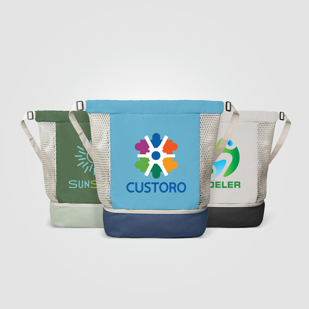 Neri Rucksack mit Kordelzug aus recyceltem Netzgewebe - 45 L Werbeartikel