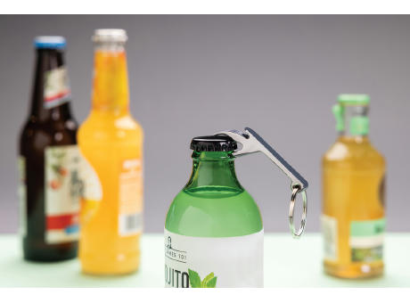 Flaschenöffner & Schlüsselband aus RCS rec. Zinklegierung bedrucken