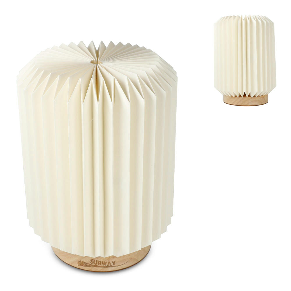 Coollux faltbare Papier LED-Lampe Aurora auf Holzsockel, 22cm Werbeartikel