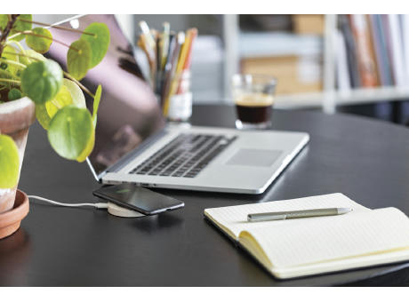 Rundes 5W Charging Pad aus Weizenstroh Werbeartikel