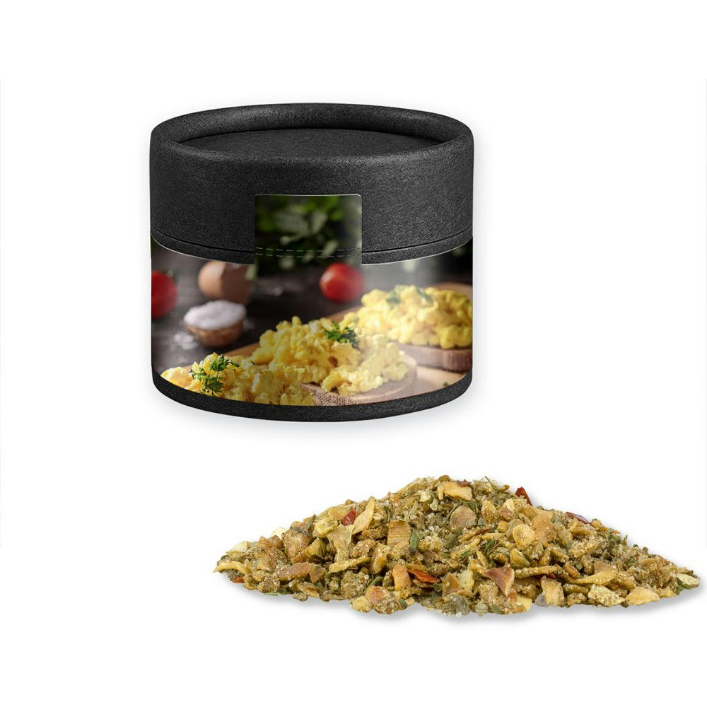 Product image Gewürzmischung Rühreigewürz, ca. 40g, Kraftpapierdose Mini schwarz Werbeartikel