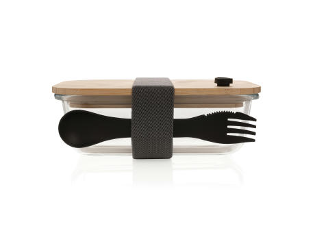 Lunch-Box aus Glas mit Bambusdeckel Werbeartikel