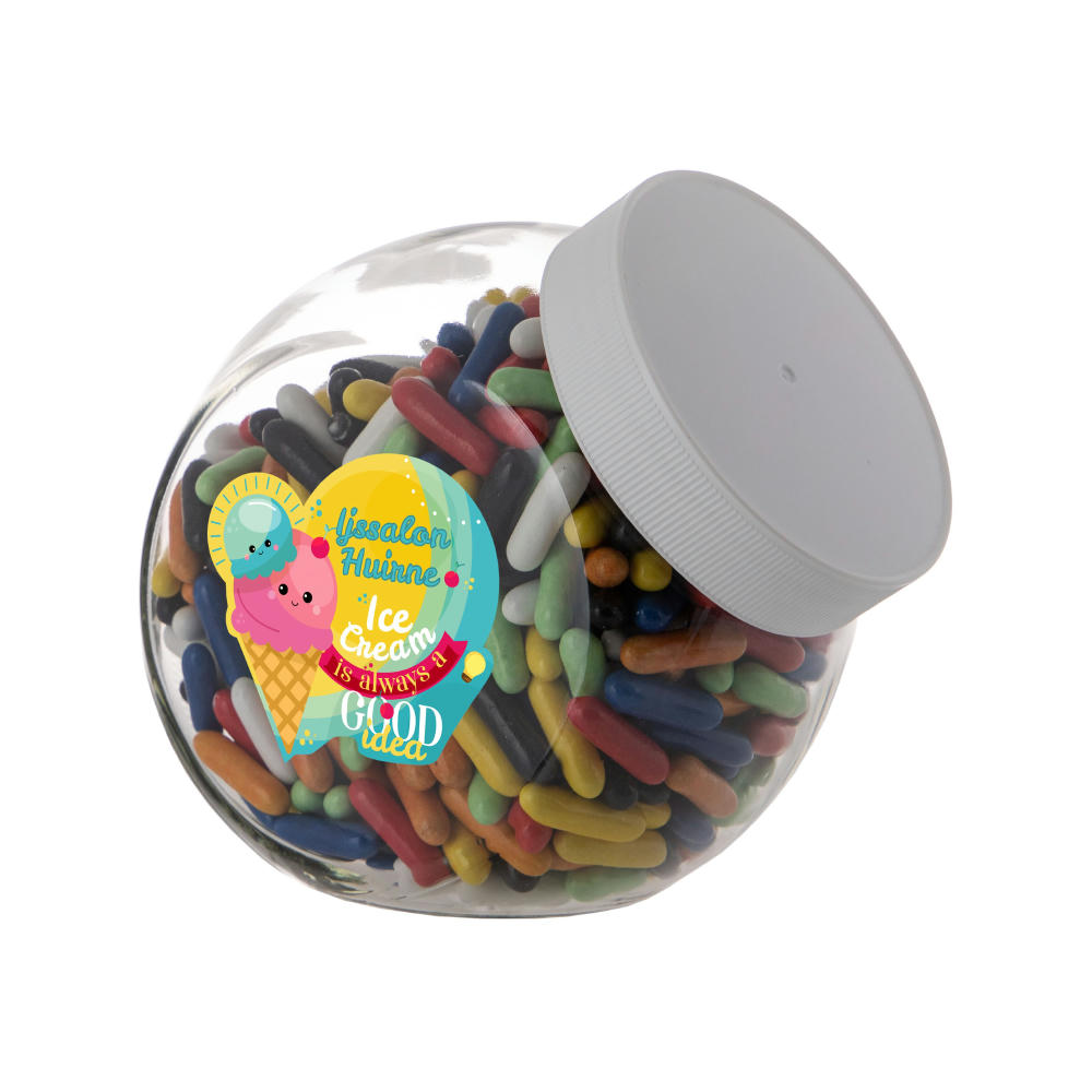 Product image Medium Glas 0,9 Liter gefüllt mit Süßigkeiten Werbeartikel