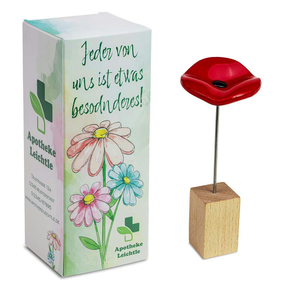Handgefertigte Glasblume - Ostern - rot Werbeartikel