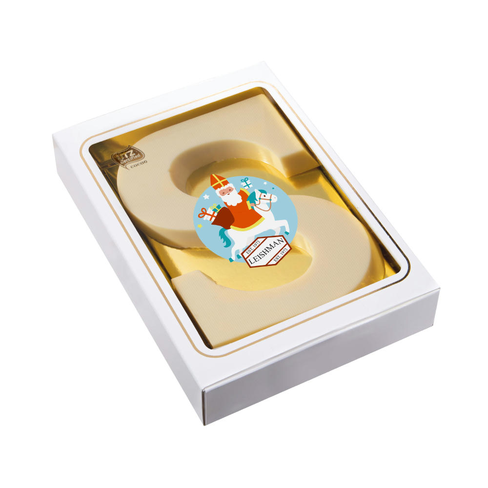 Sinterklaas Buchstabe "S" weiße Schokolade 150 Gramm Werbeartikel