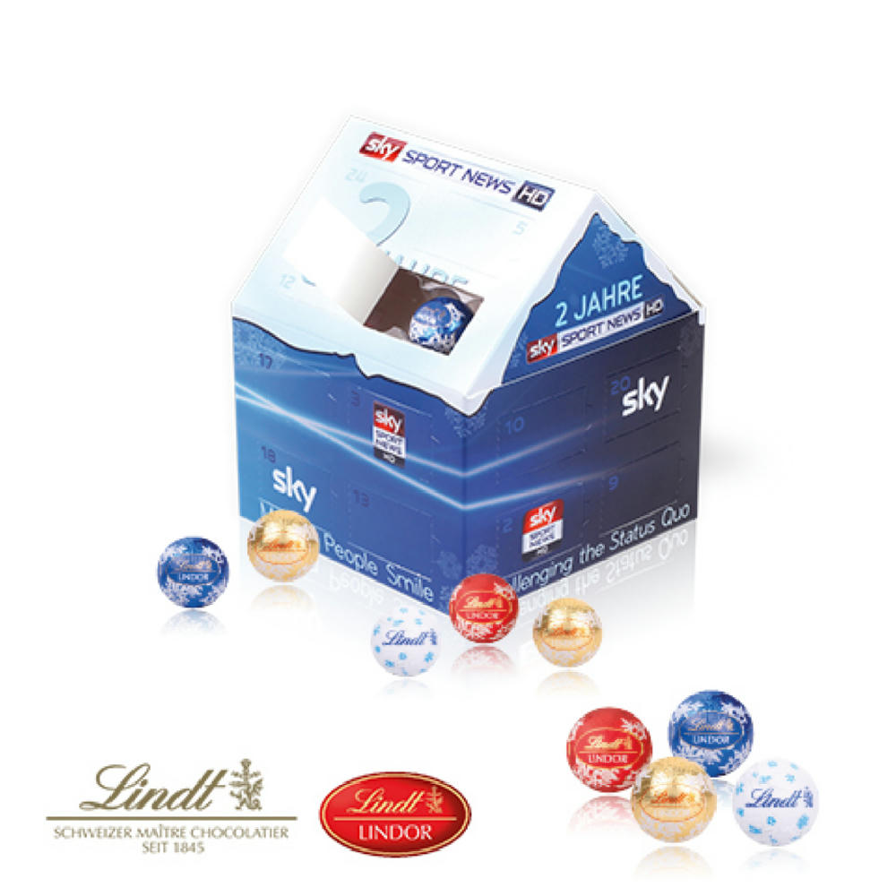 Adventskalender "Weihnachtshaus" Classic mit Lindt Schokolade Werbeartikel