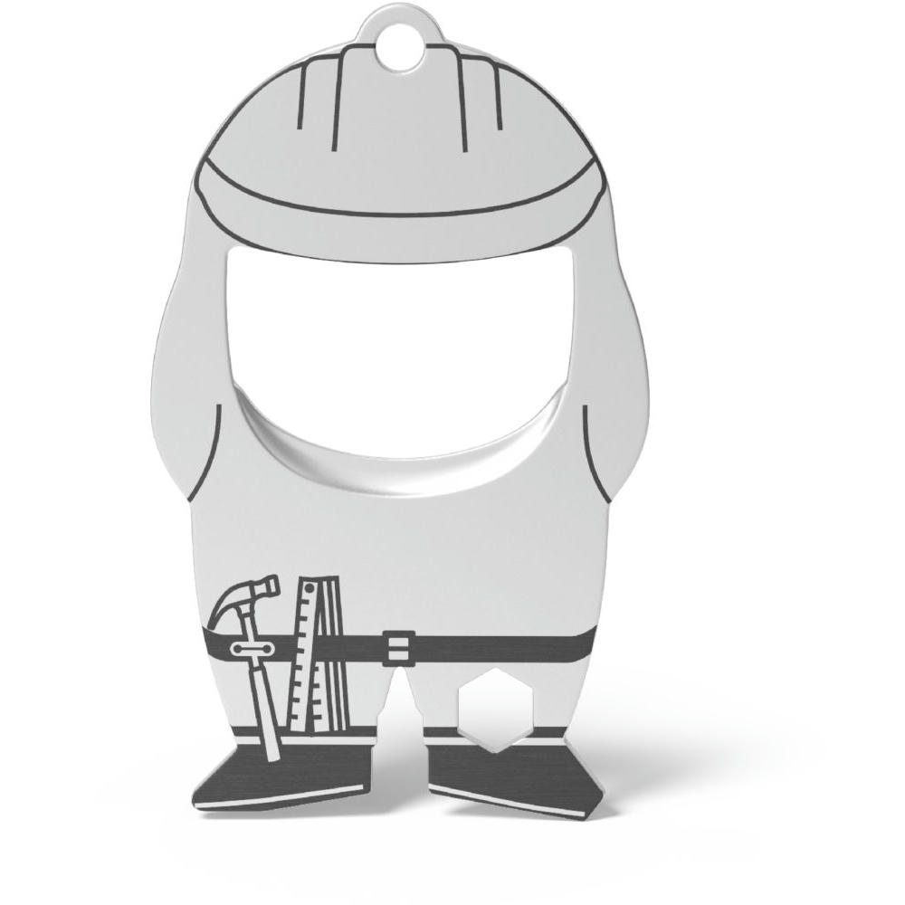 RICHARTZ Flaschenöffner fred builder: Figur als Bauarbeiter mit Helm, Hammer und Zollstock – Werbeartikel mit Ihrem Logo