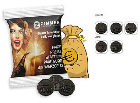 Product image Lakritz Münzen Werbetüte, 13 g, Inhalt: Lakritz Münzen Werbeartikel
