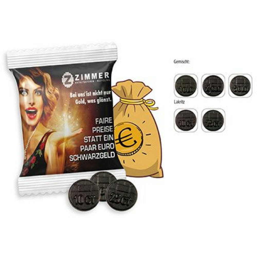 Product image Lakritz Münzen Werbetüte, 13 g, Inhalt: Lakritz Münzen Werbeartikel