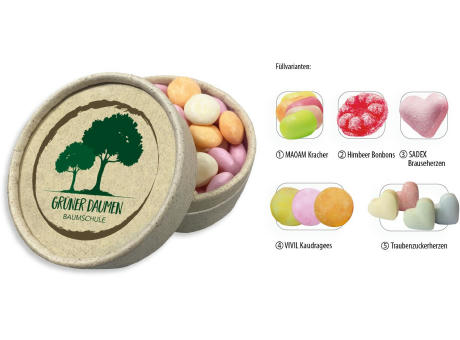 Product image Runddose 89 Graspapier,   90 g, Inhalt: VIVIL Kaudragee bunt gemischt (Dose) bedrucken