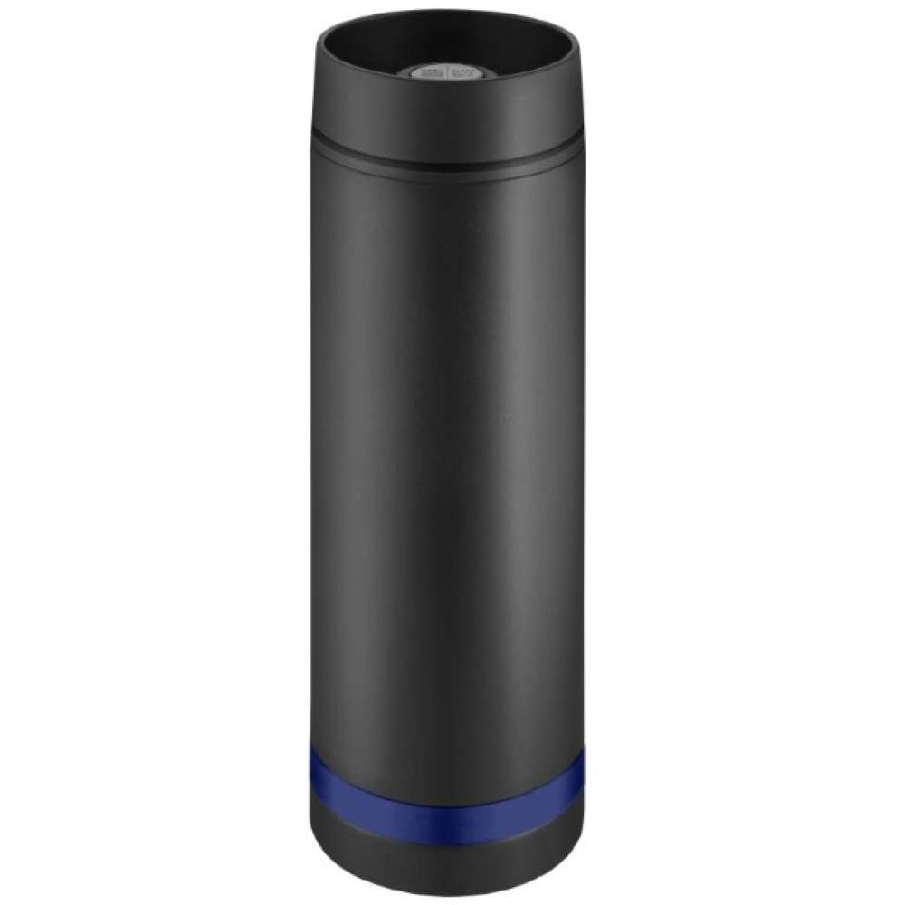 Product image Metmaxx® Thermobecher "Crema" 360° schwarz/Ring blau Werbeartikel