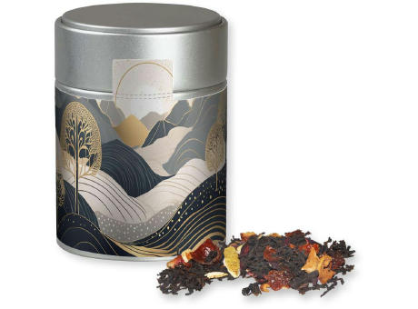 Product image Weihnachts Schwarztee, ca. 60g, Metalldose Midi silber Werbeartikel