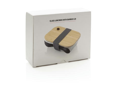 Lunch-Box aus Glas mit Bambusdeckel Werbeartikel