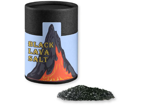 Gewürzmischung Black Lava Salz, ca. 135g, Kraftpapierdose Midi schwarz Werbeartikel
