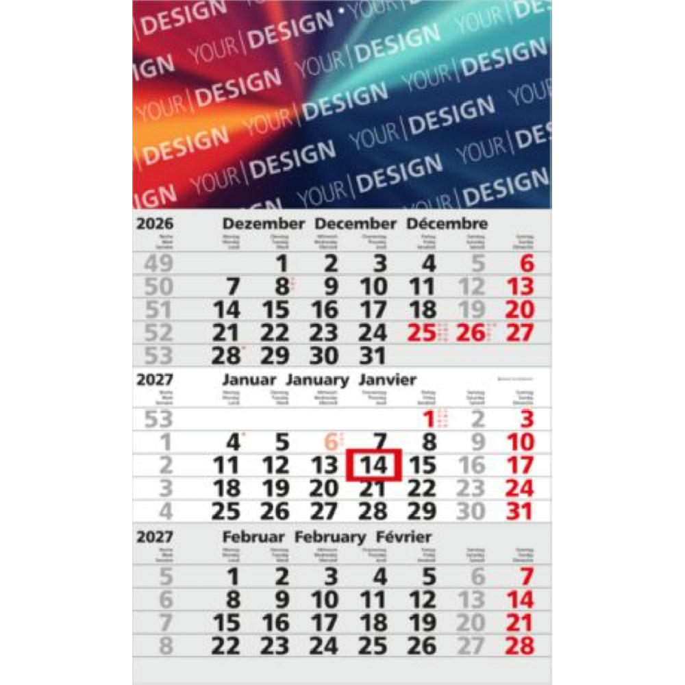3-Monatskalender Einblatt Solid 3 EXPRESS Schrift klassisch Werbeartikel