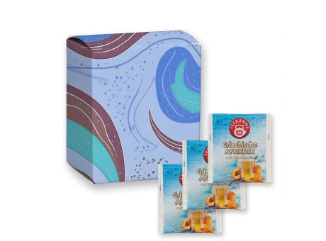 Beuteltee Griechische Aprikose, 5 Stück, 12,5g, Faltschachtel Werbeartikel