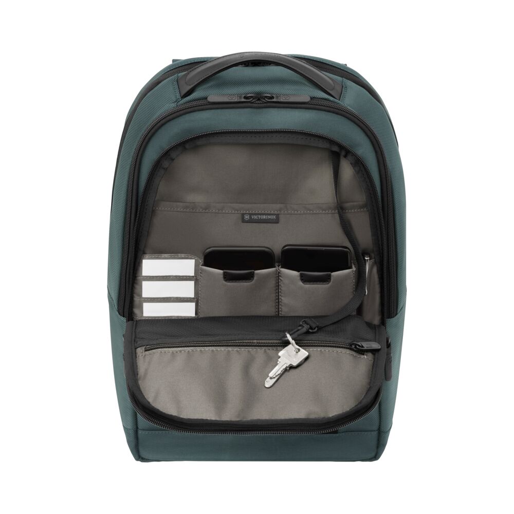 Victorinox Altmont Compact Laptop Backpack Innenansicht, kompakter Laptop Rucksack mit durchdachter Organisation für Laptop, Dokumente und Zubehör, ideal als Werbeartikel mit Logo für Business und unterwegs.