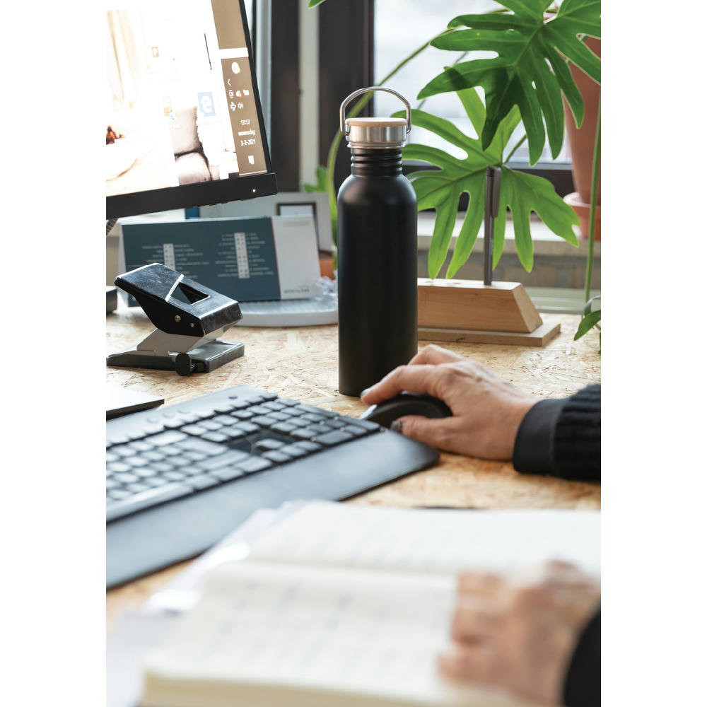 Moderne Stainless-Steel Flasche mit Bambusdeckel Werbeartikel