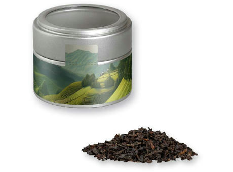 Product image Schwarztee, ca. 25g, Metalldose Mini mit Sichtfenster silber Werbeartikel