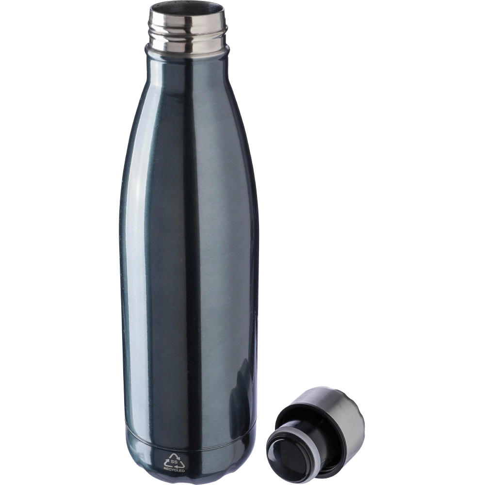 Recyceltem doppelwandige Trinkflasche aus Edelstahl Lombok Werbeartikel