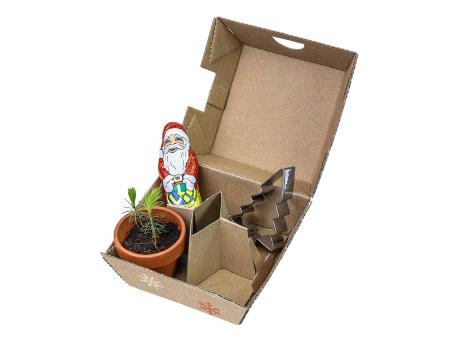 Product image Geschenk-Set Xmas - V2 - Tontöpfchen, Schoko-Nikolaus und Backförmchen Tannenbaum Werbeartikel